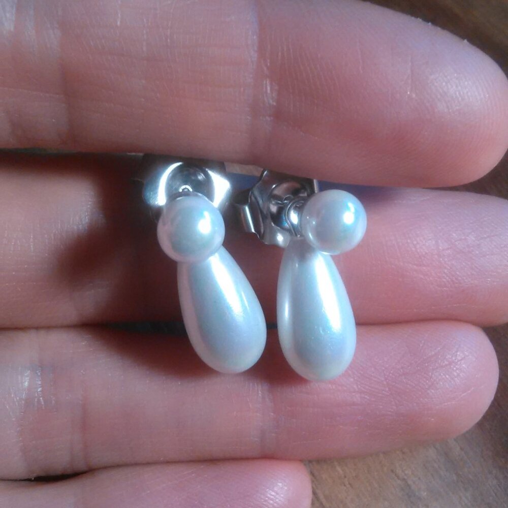 White Shell Pearl Stainless Steel Drop Earrings
